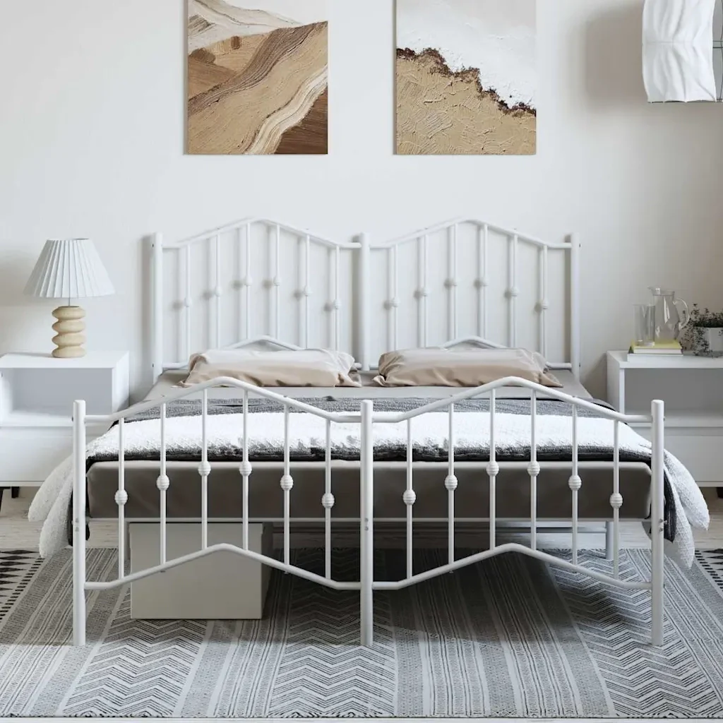 Letto matrimoniale | Letto per adulti | Giroletto con Testiera e Pediera Metallo Bianco 135x190 cm - Image 3