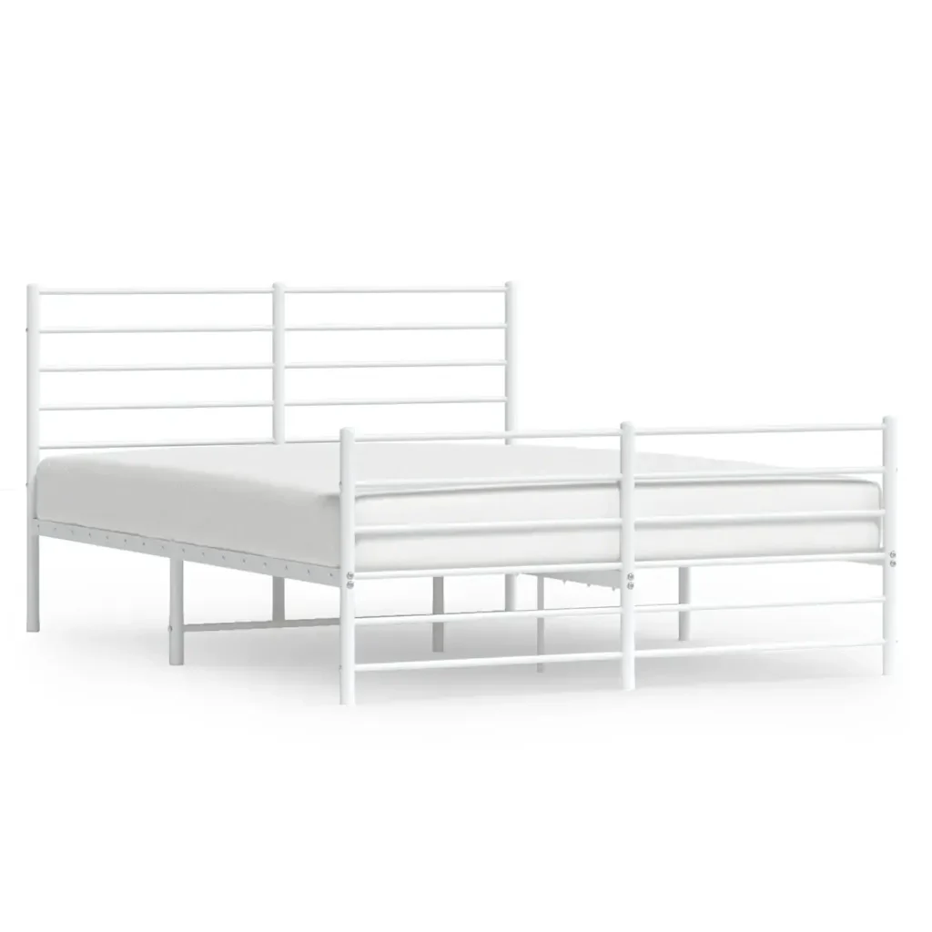 Letto matrimoniale | Letto per adulti | Giroletto con Testiera e Pediera Metallo Bianco 135x190 cm
