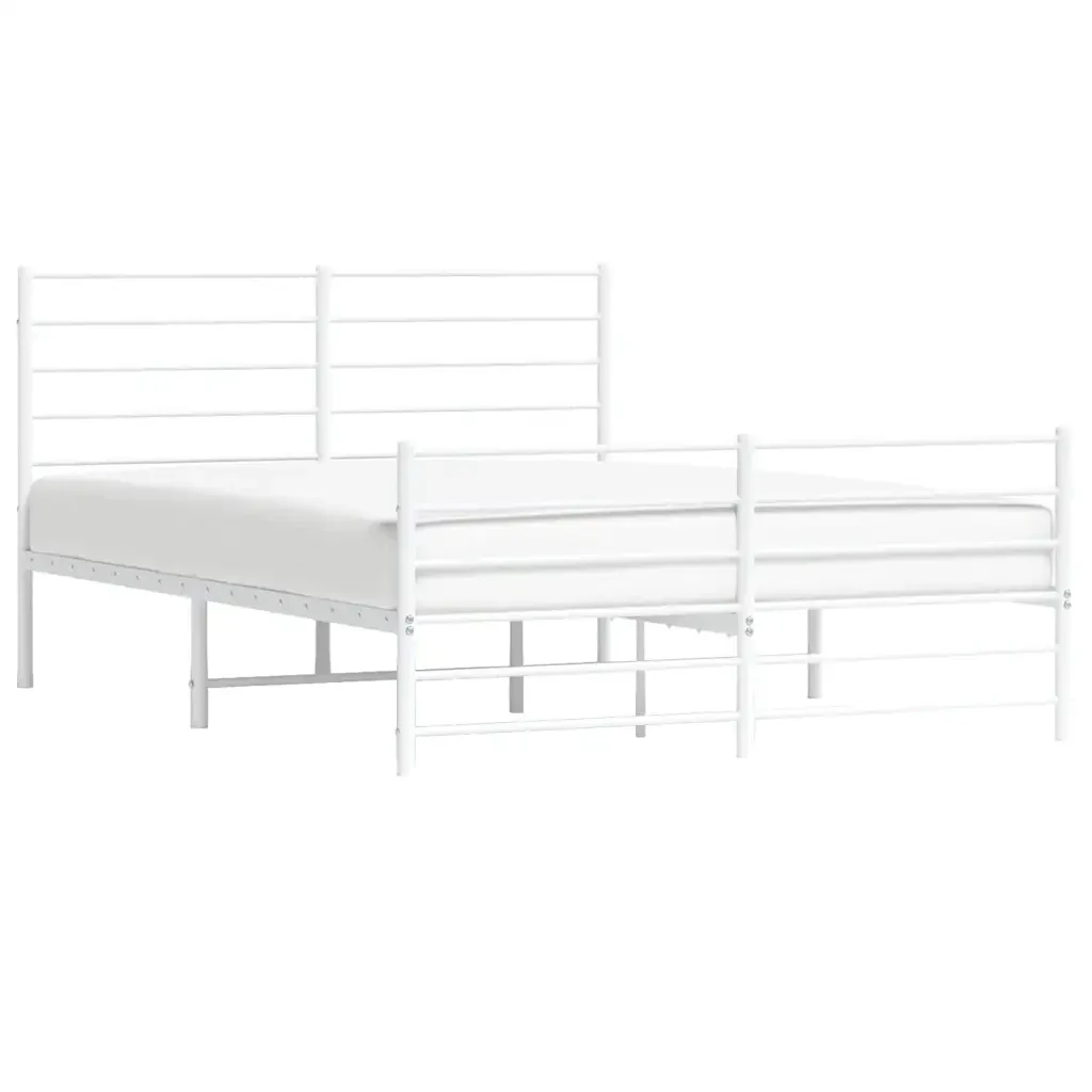 Letto matrimoniale | Letto per adulti | Giroletto con Testiera e Pediera Metallo Bianco 135x190 cm - Image 5