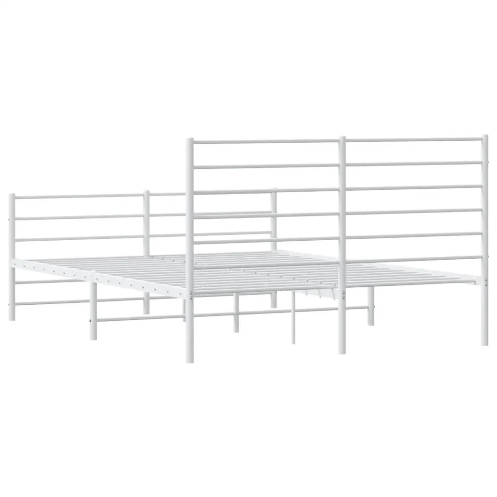 Letto matrimoniale | Letto per adulti | Giroletto con Testiera e Pediera Metallo Bianco 135x190 cm - Image 8