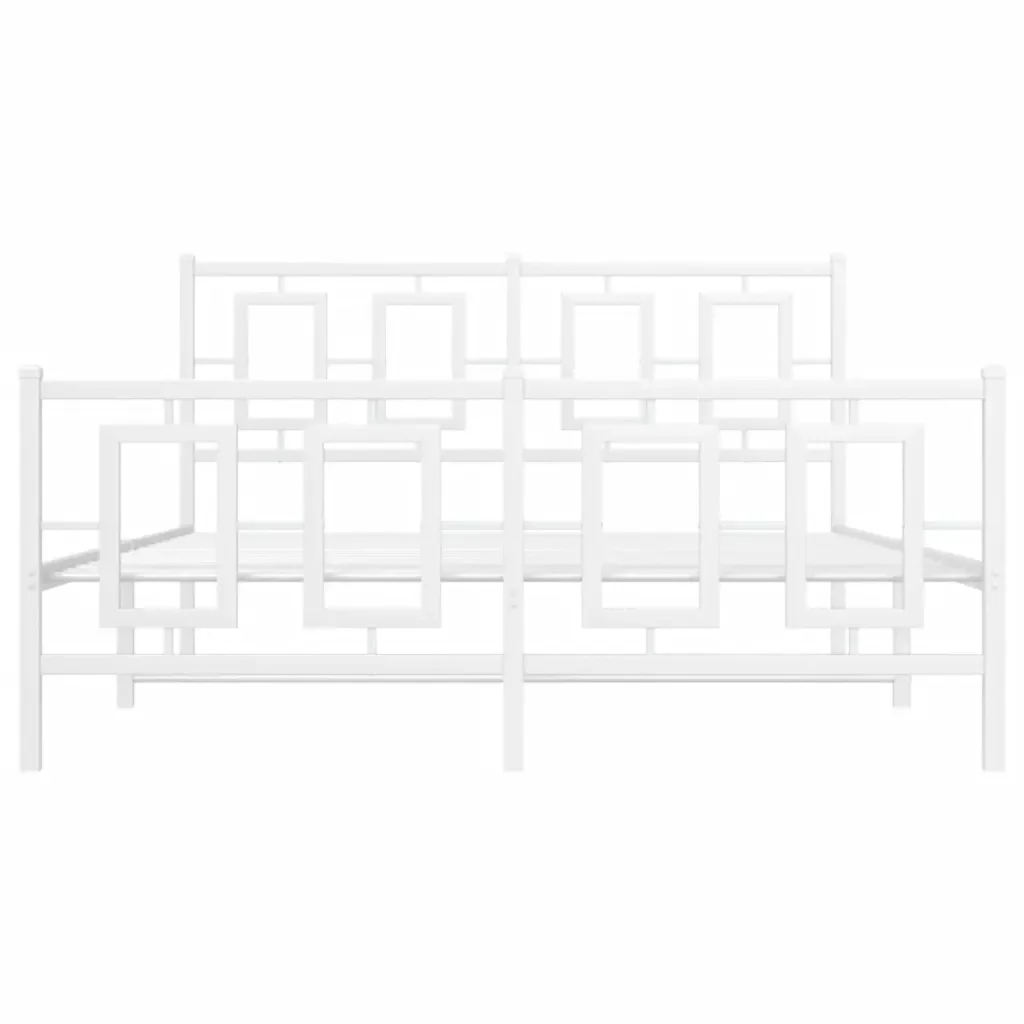 Letto matrimoniale | Letto per adulti | Giroletto con Testiera e Pediera Metallo Bianco 135x190 cm - Image 5
