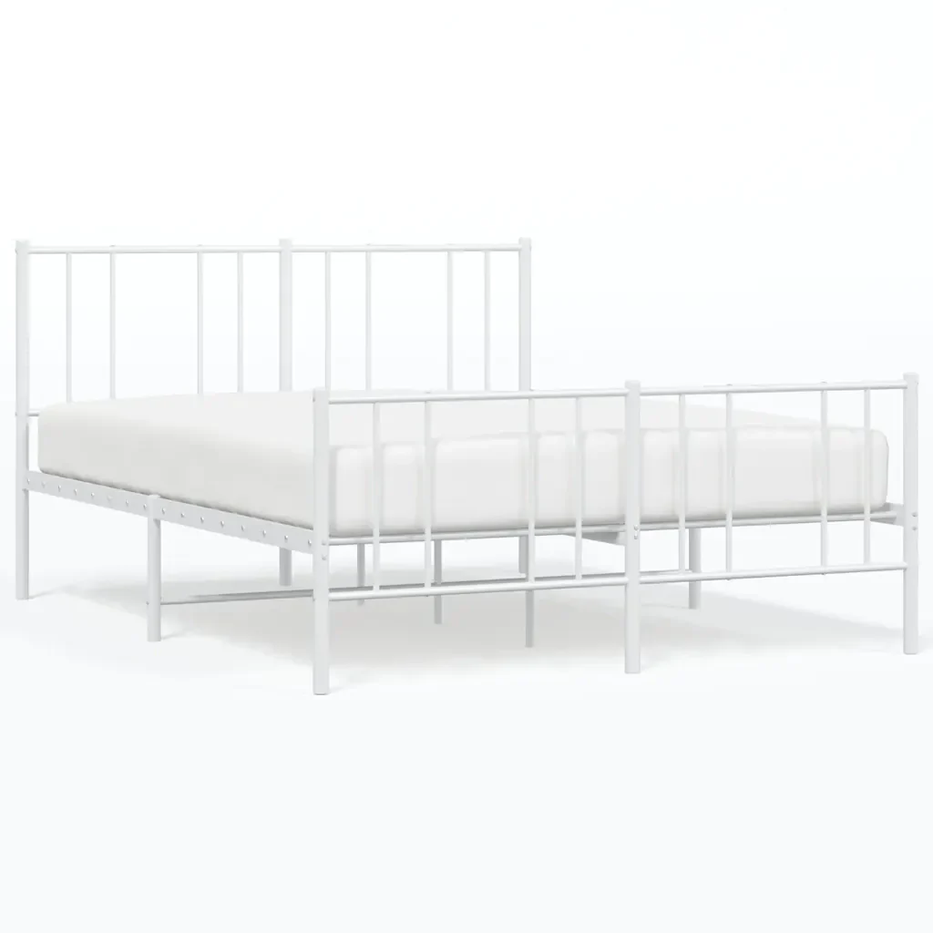 Letto matrimoniale | Letto per adulti | Giroletto con Testiera e Pediera Metallo Bianco 135x190 cm