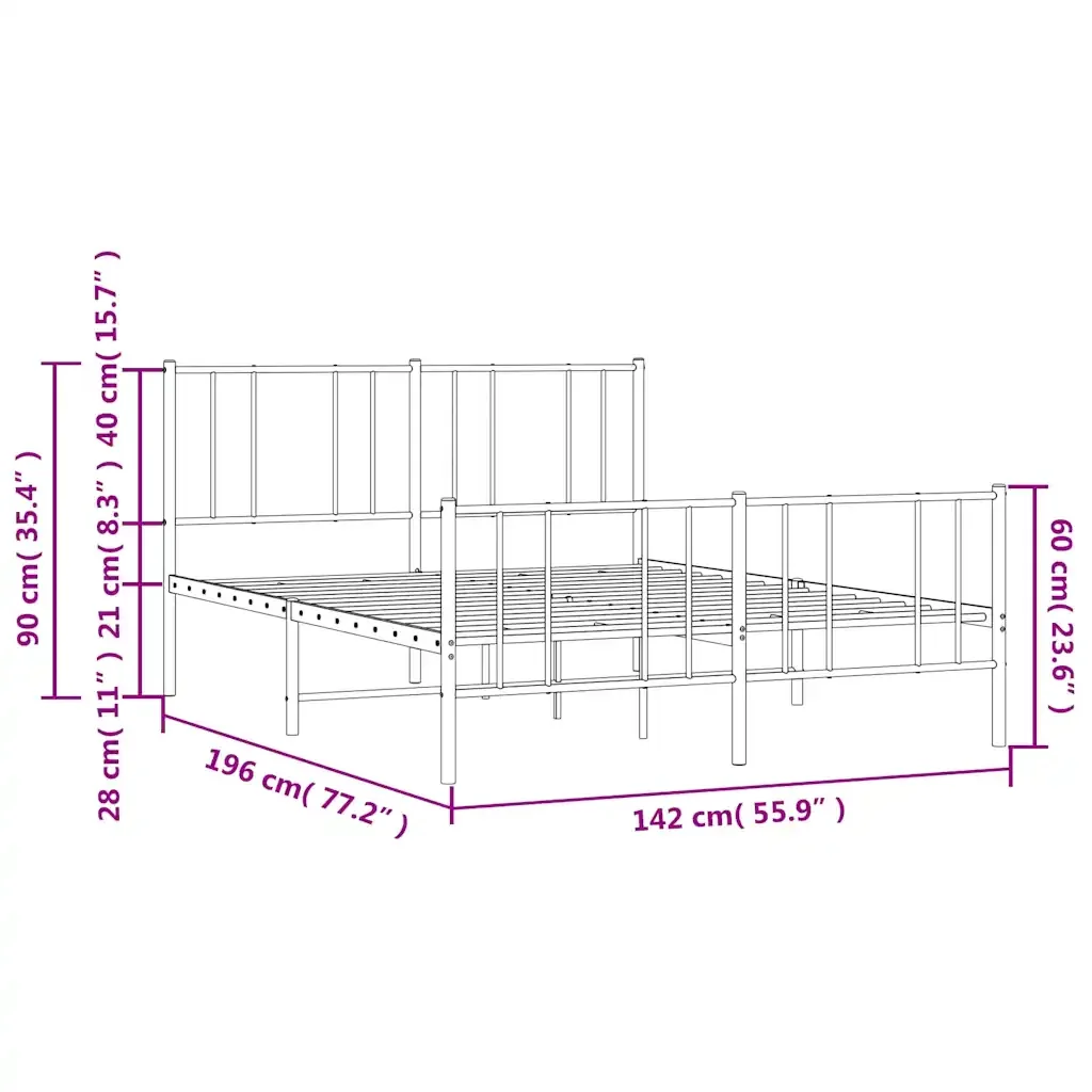 Letto matrimoniale | Letto per adulti | Giroletto con Testiera e Pediera Metallo Bianco 135x190 cm - Image 10