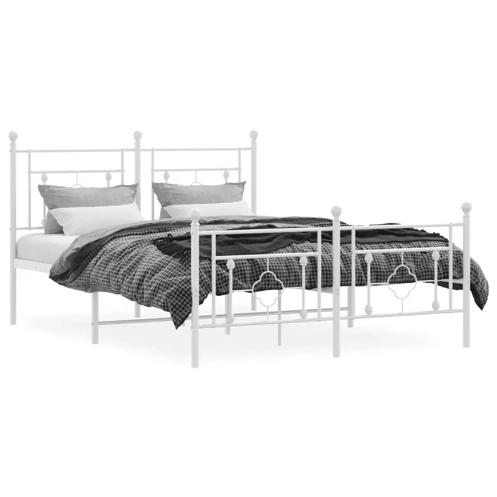 Letto matrimoniale | Letto per adulti | Giroletto con Testiera e Pediera Metallo Bianco 135x190 cm - Image 4
