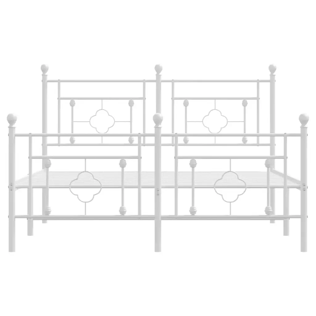 Letto matrimoniale | Letto per adulti | Giroletto con Testiera e Pediera Metallo Bianco 135x190 cm - Image 5
