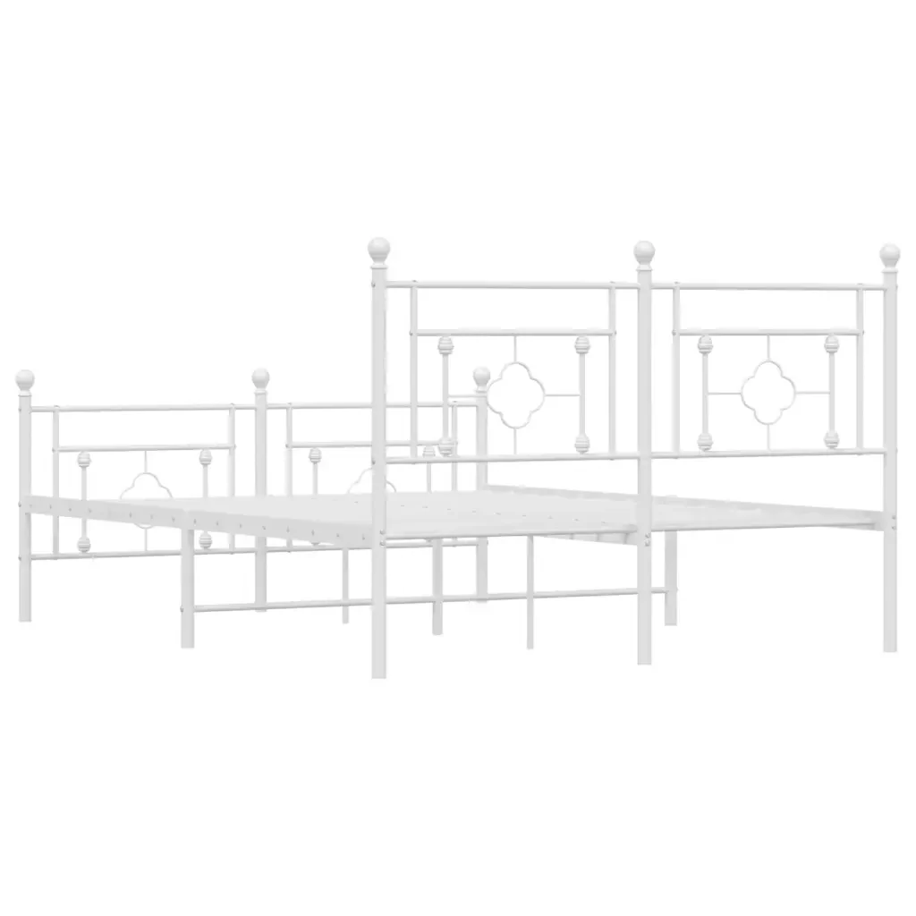 Letto matrimoniale | Letto per adulti | Giroletto con Testiera e Pediera Metallo Bianco 135x190 cm - Image 7