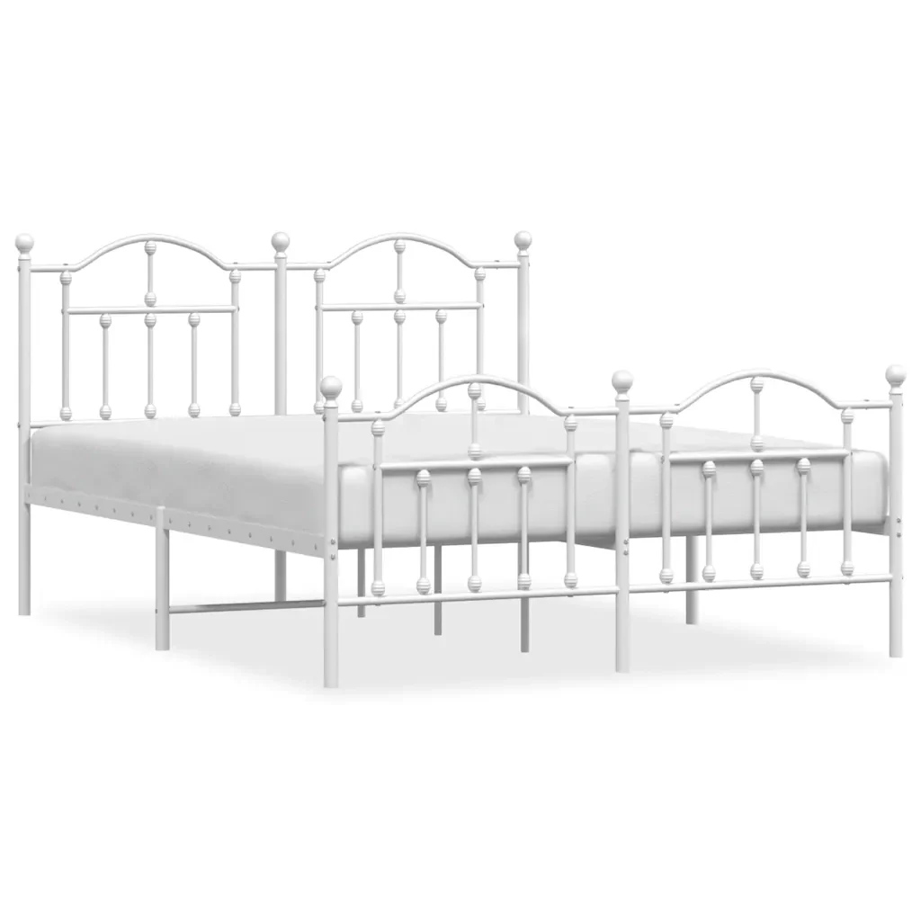 Letto matrimoniale | Letto per adulti | Giroletto con Testiera e Pediera Metallo Bianco 135x190 cm