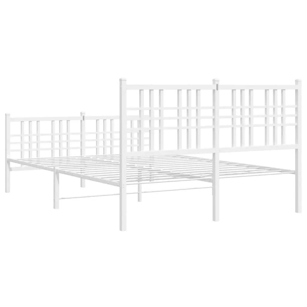 Letto matrimoniale | Letto per adulti | Giroletto con Testiera e Pediera Metallo Bianco 137x190 cm - Image 6