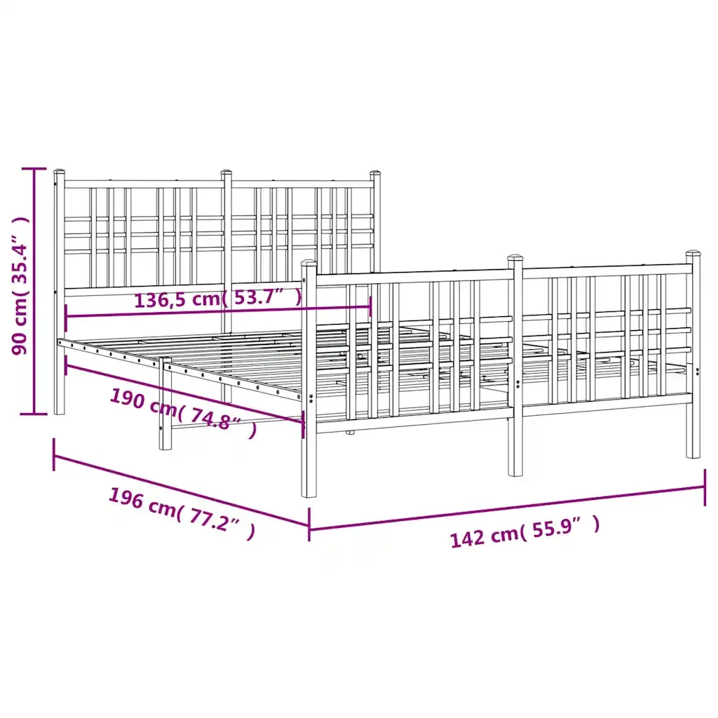 Letto matrimoniale | Letto per adulti | Giroletto con Testiera e Pediera Metallo Bianco 137x190 cm - Image 8