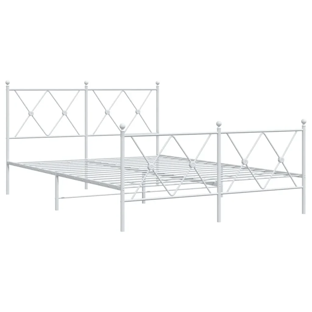 Letto matrimoniale | Letto per adulti | Giroletto con Testiera e Pediera Metallo Bianco 137x190 cm - Image 3
