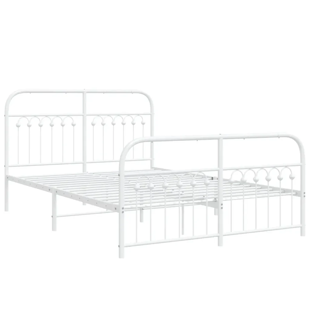 Letto matrimoniale | Letto per adulti | Giroletto con Testiera e Pediera Metallo Bianco 137x190 cm - Image 4