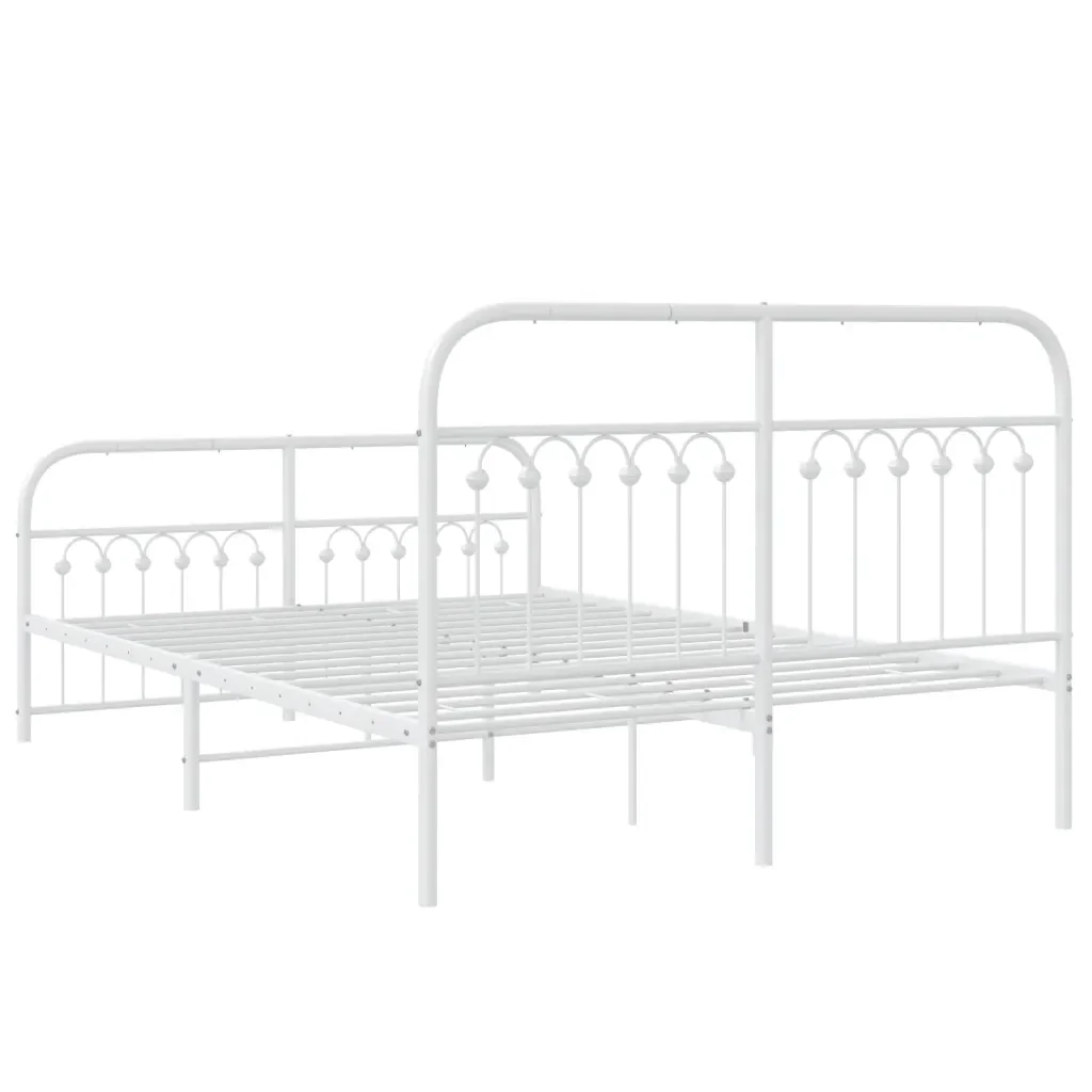 Letto matrimoniale | Letto per adulti | Giroletto con Testiera e Pediera Metallo Bianco 137x190 cm - Image 6