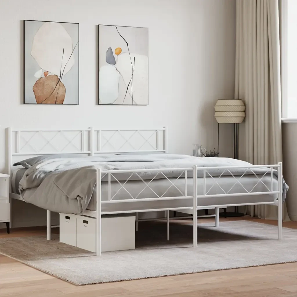 Letto matrimoniale | Letto per adulti | Giroletto con Testiera e Pediera Metallo Bianco 140x190 cm - Image 2