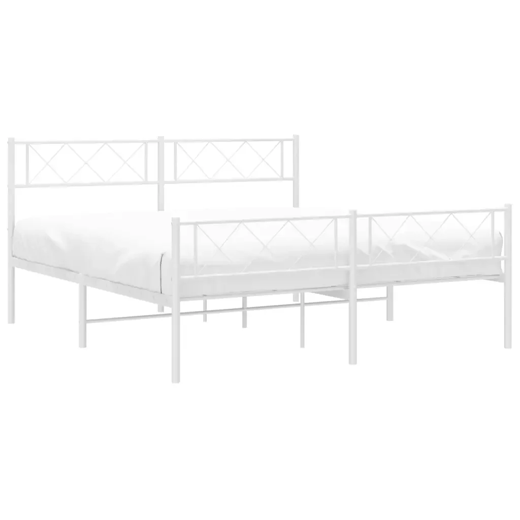 Letto matrimoniale | Letto per adulti | Giroletto con Testiera e Pediera Metallo Bianco 140x190 cm - Image 4