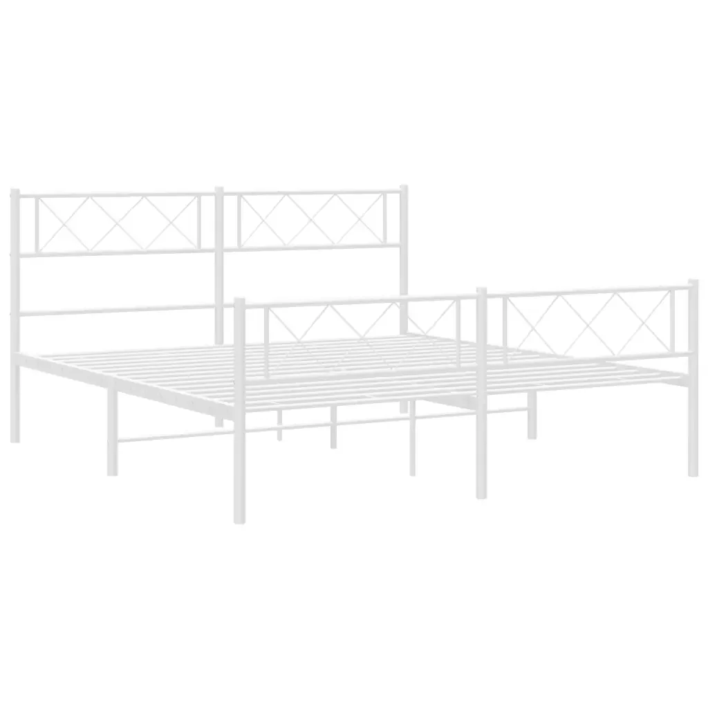 Letto matrimoniale | Letto per adulti | Giroletto con Testiera e Pediera Metallo Bianco 140x190 cm - Image 5