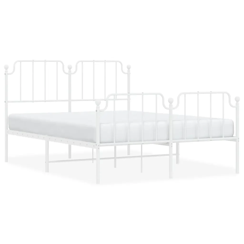 Letto matrimoniale | Letto per adulti | Giroletto con Testiera e Pediera Metallo Bianco 140x190 cm