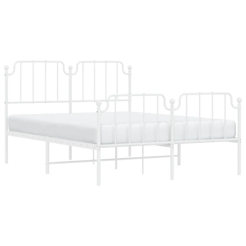 Letto matrimoniale | Letto per adulti | Giroletto con Testiera e Pediera Metallo Bianco 140x190 cm - Image 3