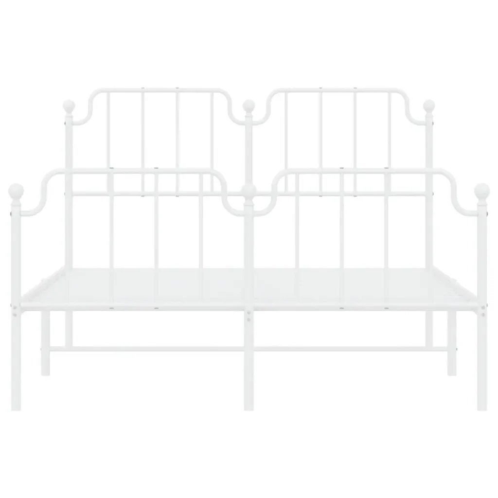 Letto matrimoniale | Letto per adulti | Giroletto con Testiera e Pediera Metallo Bianco 140x190 cm - Image 5