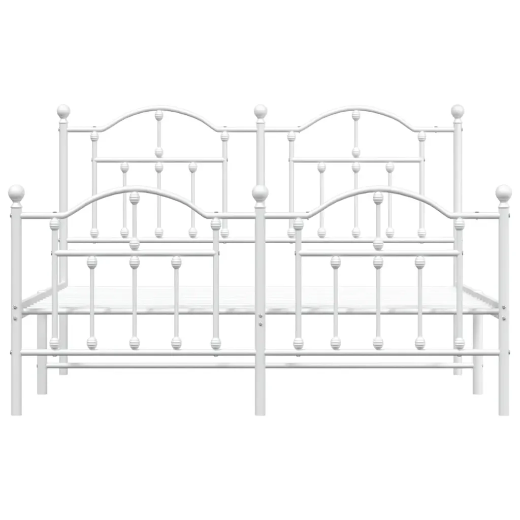 Letto matrimoniale | Letto per adulti | Giroletto con Testiera e Pediera Metallo Bianco 140x190 cm - Image 5