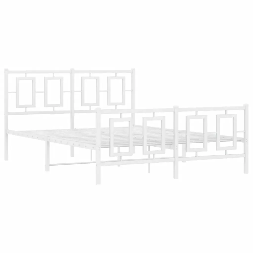 Letto matrimoniale | Letto per adulti | Giroletto con Testiera e Pediera Metallo Bianco 140x190 cm - Image 4