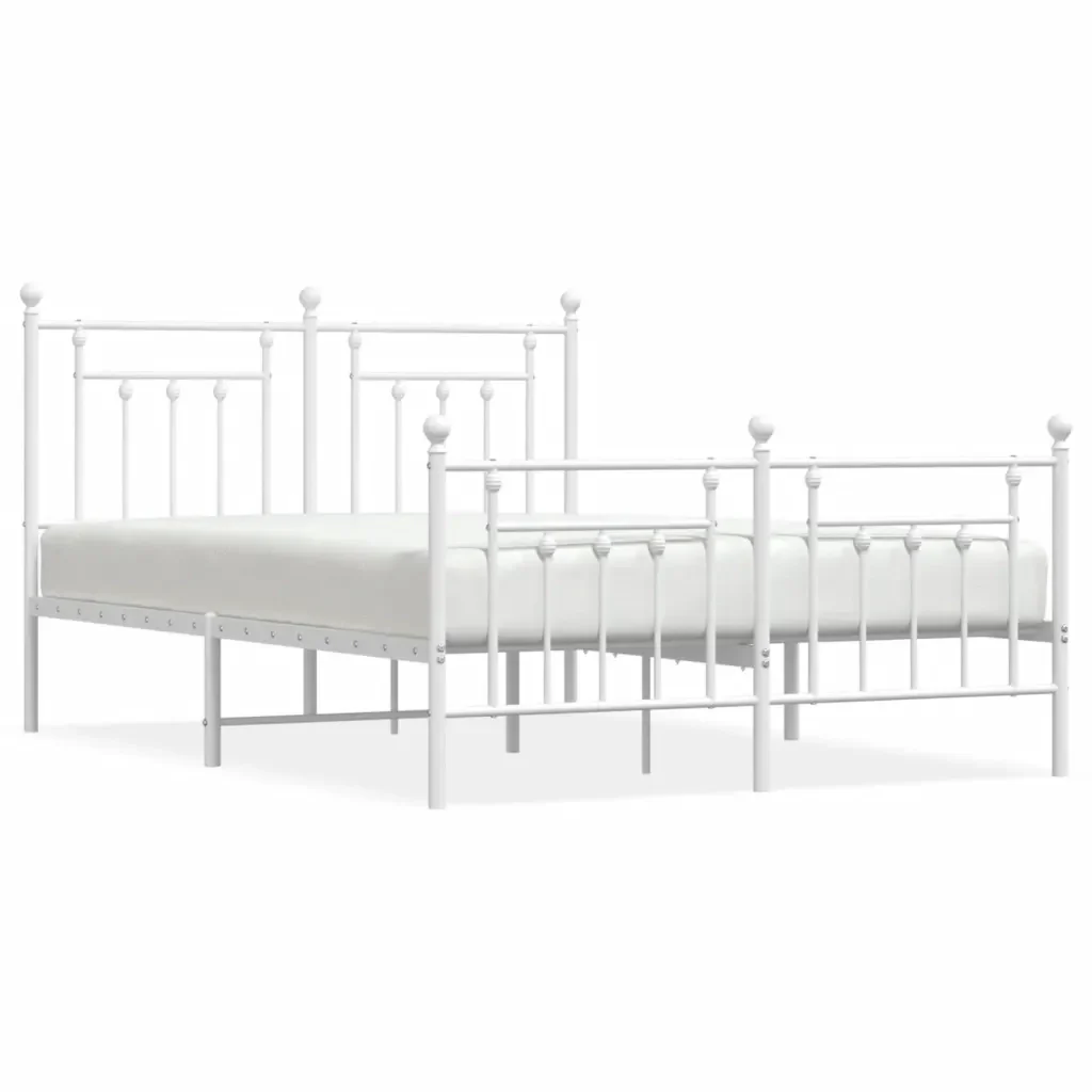Letto matrimoniale | Letto per adulti | Giroletto con Testiera e Pediera Metallo Bianco 140x190 cm