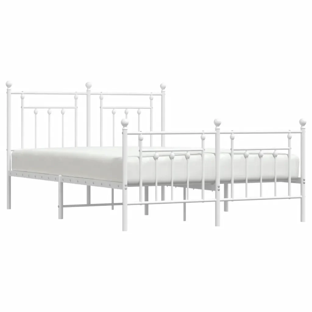 Letto matrimoniale | Letto per adulti | Giroletto con Testiera e Pediera Metallo Bianco 140x190 cm - Image 5