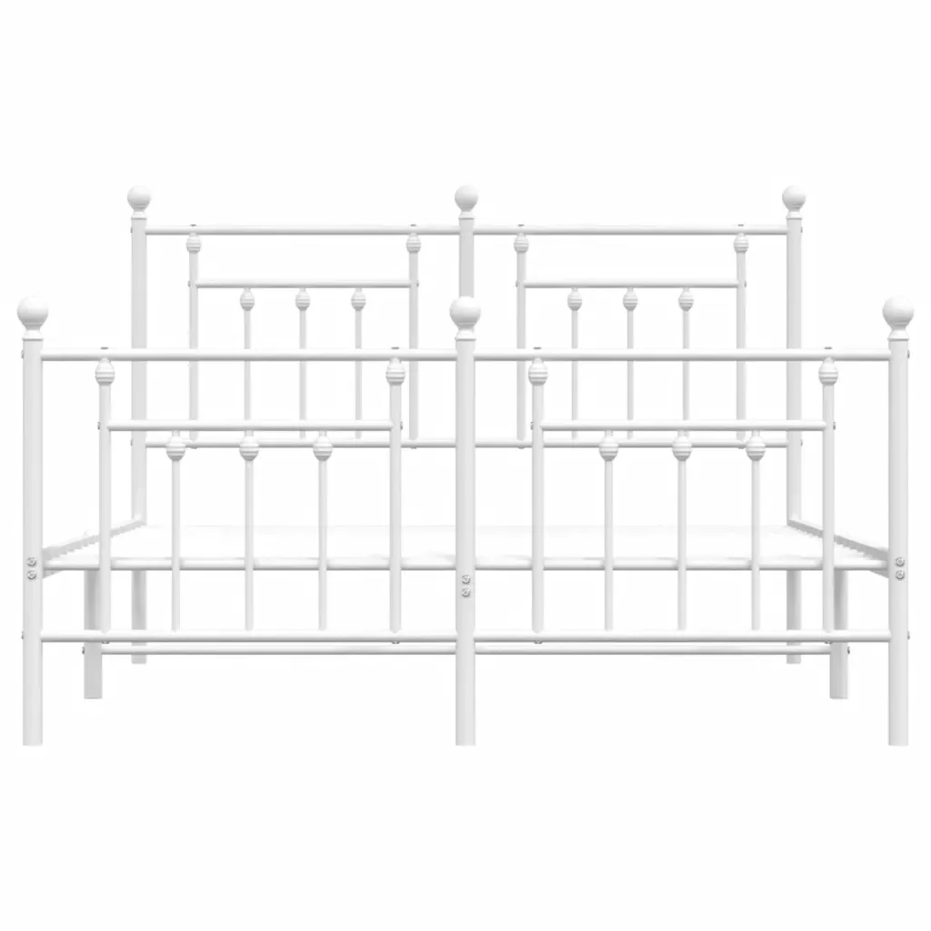 Letto matrimoniale | Letto per adulti | Giroletto con Testiera e Pediera Metallo Bianco 140x190 cm - Image 6