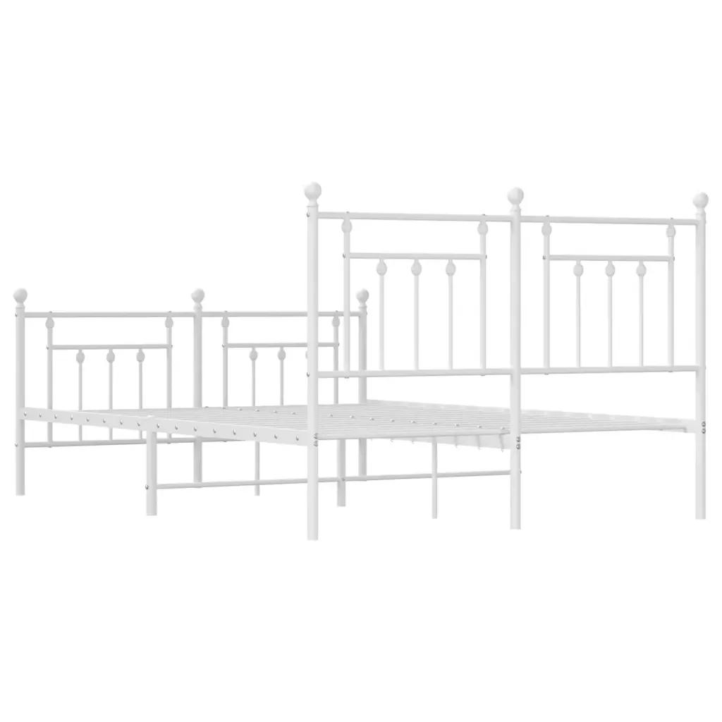 Letto matrimoniale | Letto per adulti | Giroletto con Testiera e Pediera Metallo Bianco 140x190 cm - Image 8