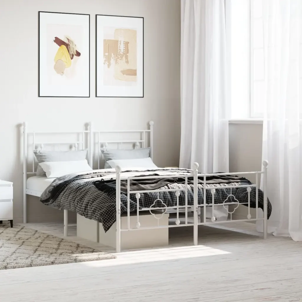 Letto matrimoniale | Letto per adulti | Giroletto con Testiera e Pediera Metallo Bianco 140x190 cm - Image 2