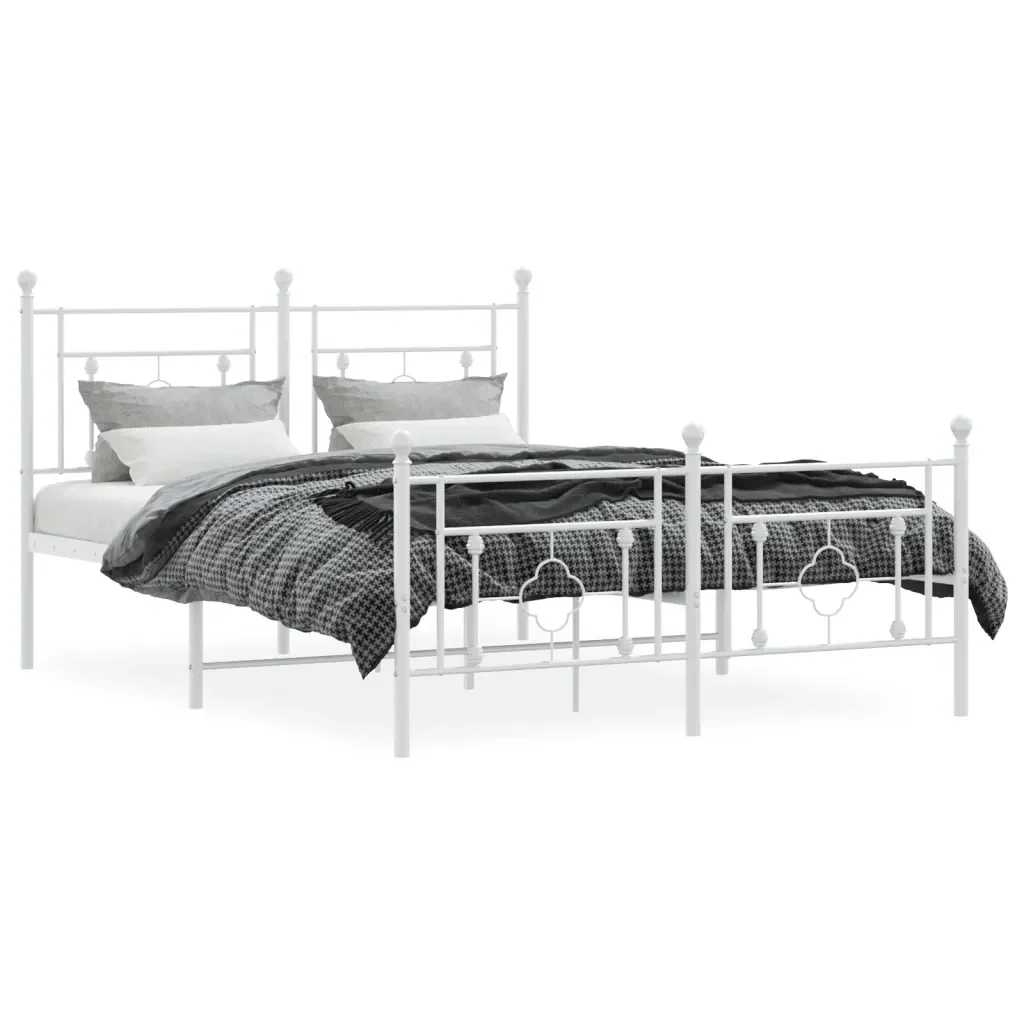 Letto matrimoniale | Letto per adulti | Giroletto con Testiera e Pediera Metallo Bianco 140x190 cm - Image 4