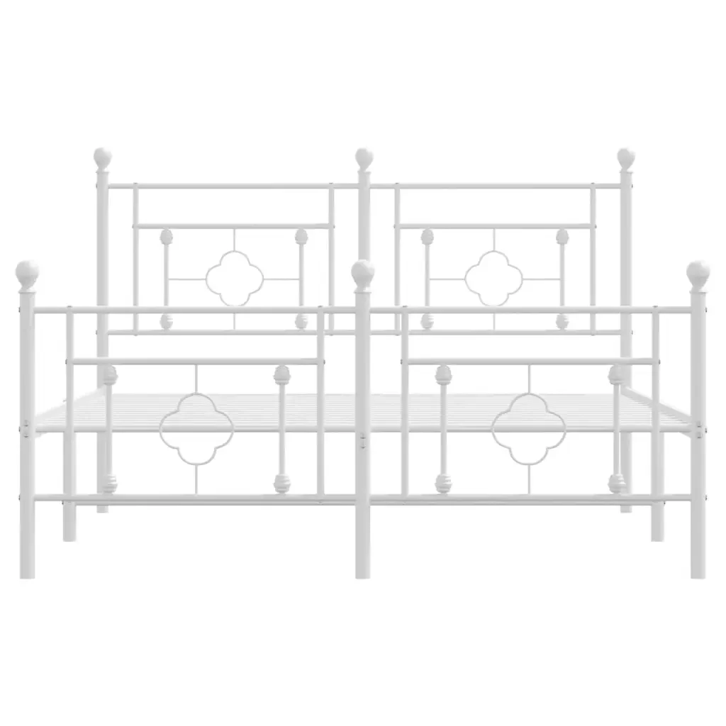 Letto matrimoniale | Letto per adulti | Giroletto con Testiera e Pediera Metallo Bianco 140x190 cm - Image 5