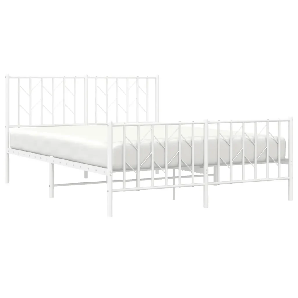 Letto matrimoniale | Letto per adulti | Giroletto con Testiera e Pediera Metallo Bianco 140x190 cm - Image 3