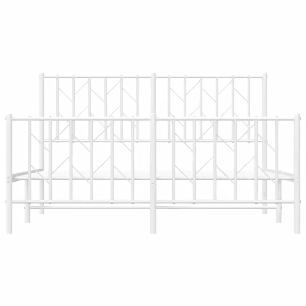 Letto matrimoniale | Letto per adulti | Giroletto con Testiera e Pediera Metallo Bianco 140x190 cm - Image 5