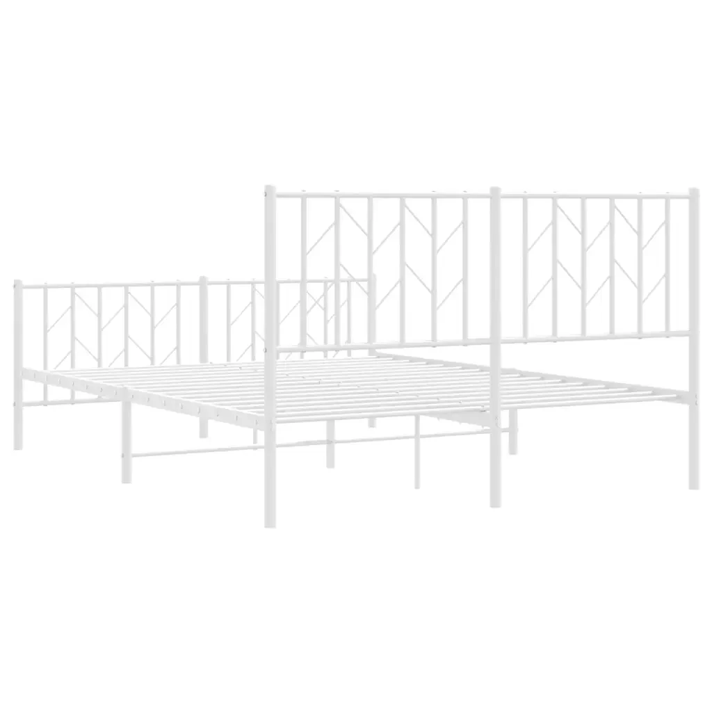 Letto matrimoniale | Letto per adulti | Giroletto con Testiera e Pediera Metallo Bianco 140x190 cm - Image 7