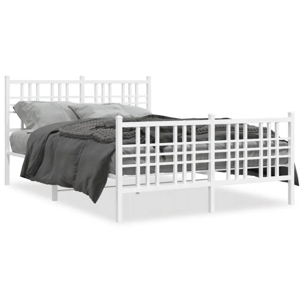 Letto matrimoniale | Letto per adulti | Giroletto con Testiera e Pediera Metallo Bianco 140x190 cm