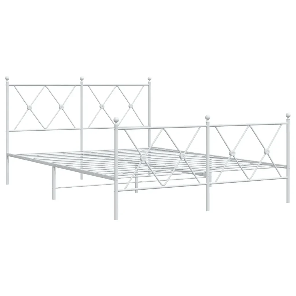 Letto matrimoniale | Letto per adulti | Giroletto con Testiera e Pediera Metallo Bianco 140x190 cm - Image 3