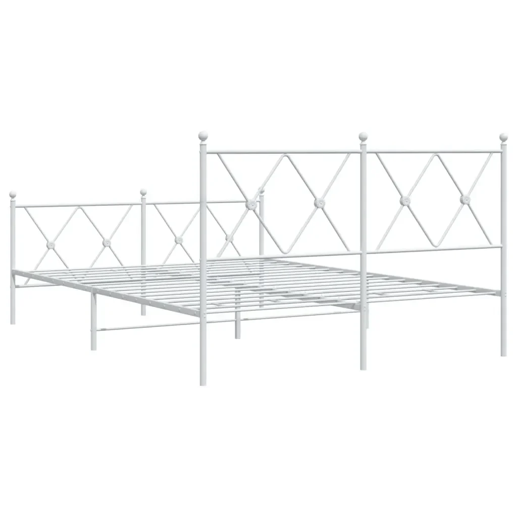 Letto matrimoniale | Letto per adulti | Giroletto con Testiera e Pediera Metallo Bianco 140x190 cm - Image 6
