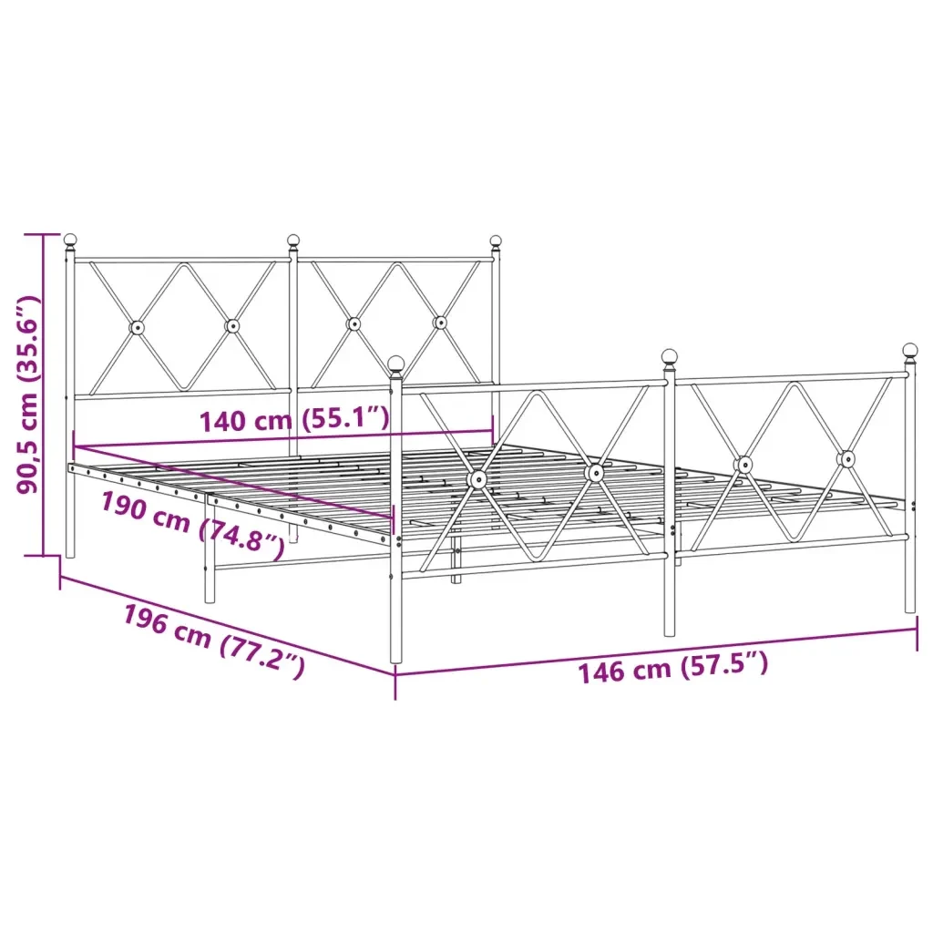 Letto matrimoniale | Letto per adulti | Giroletto con Testiera e Pediera Metallo Bianco 140x190 cm - Image 8