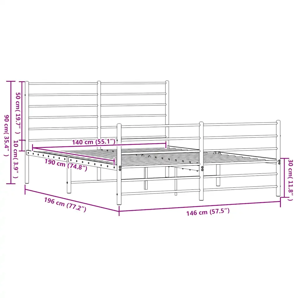 Letto matrimoniale | Letto per adulti | Giroletto con Testiera e Pediera Metallo Bianco 140x190 cm - Image 10