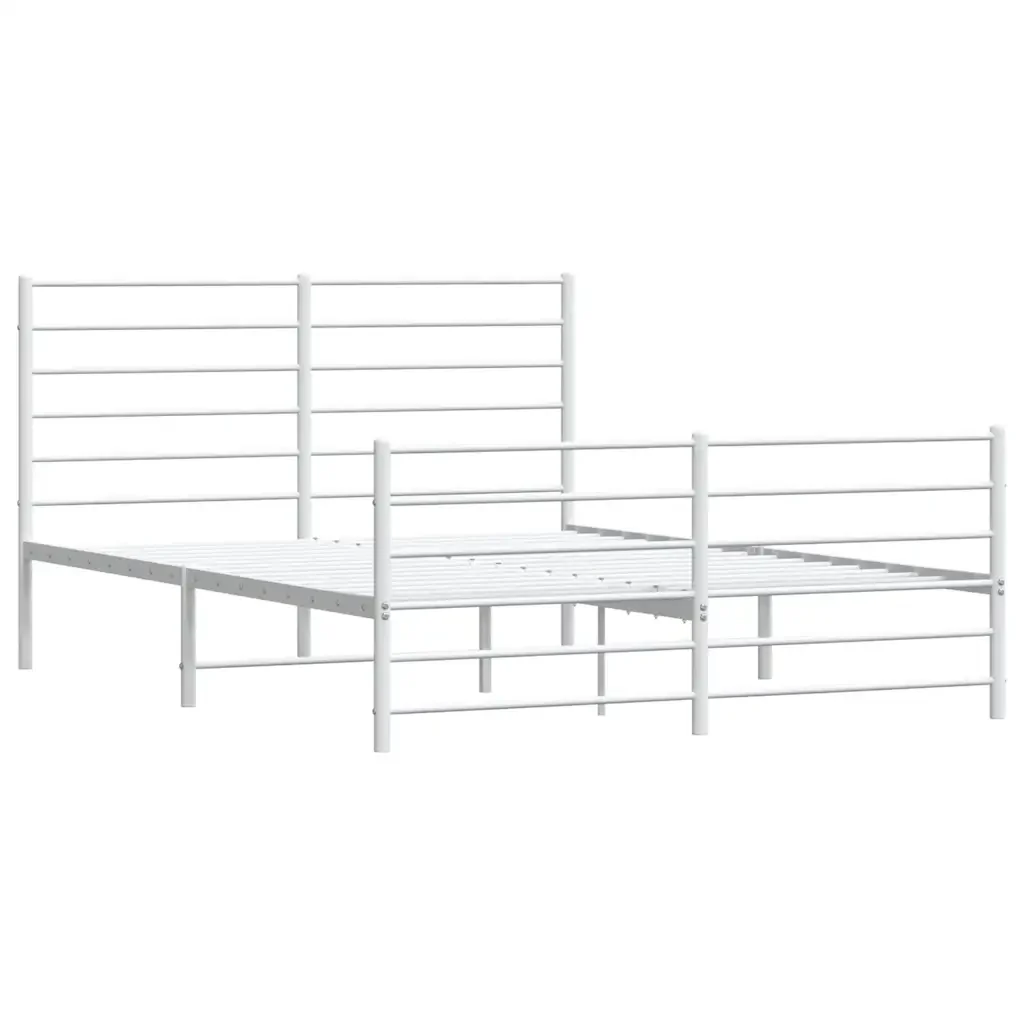 Letto matrimoniale | Letto per adulti | Giroletto con Testiera e Pediera Metallo Bianco 140x190 cm - Image 3