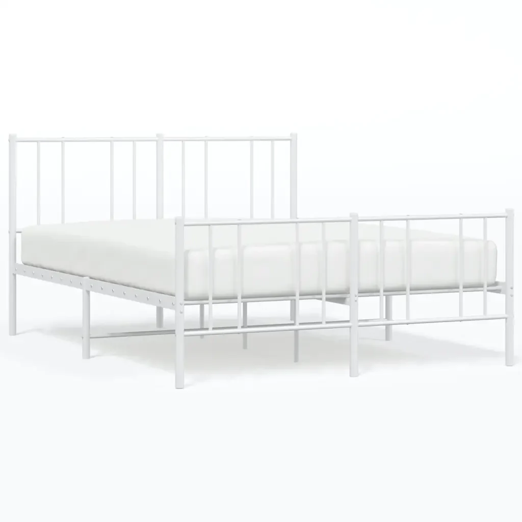 Letto matrimoniale | Letto per adulti | Giroletto con Testiera e Pediera Metallo Bianco 140x190 cm