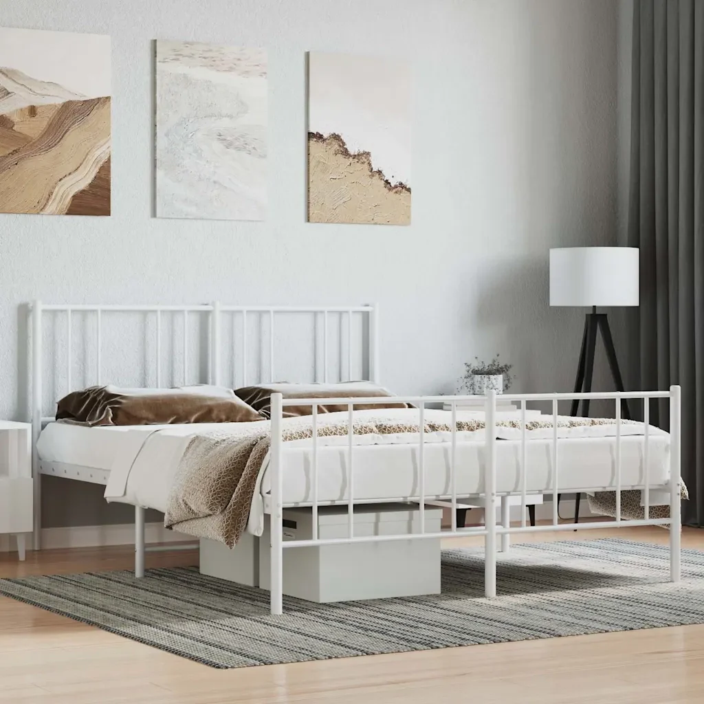 Letto matrimoniale | Letto per adulti | Giroletto con Testiera e Pediera Metallo Bianco 140x190 cm - Image 2