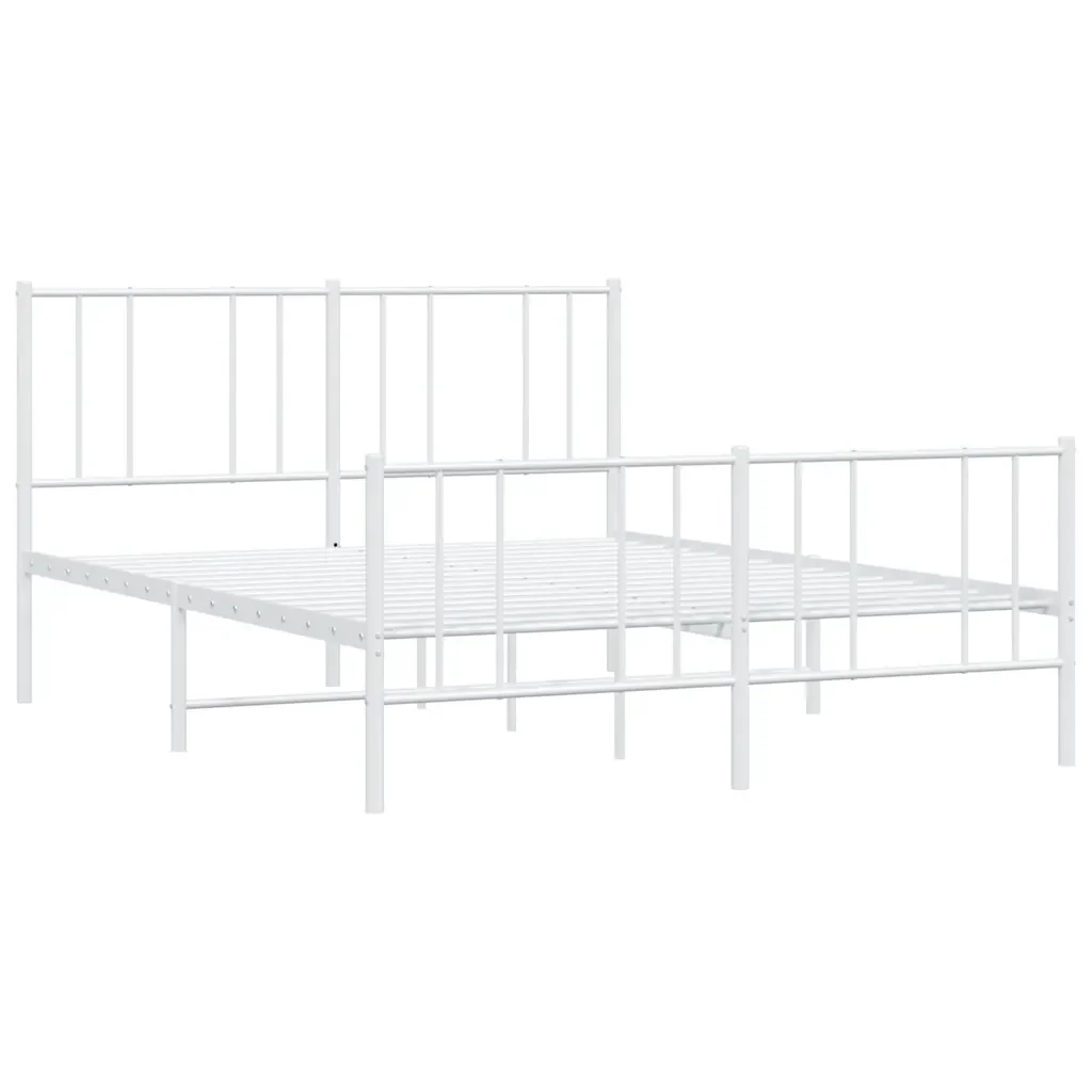 Letto matrimoniale | Letto per adulti | Giroletto con Testiera e Pediera Metallo Bianco 140x190 cm - Image 4