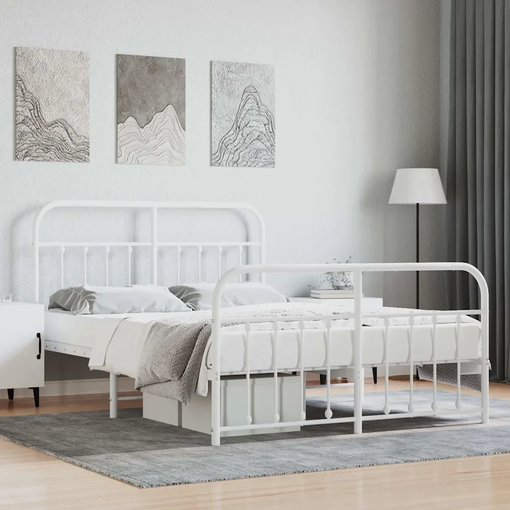 Letto matrimoniale | Letto per adulti | Giroletto con Testiera e Pediera Metallo Bianco 140x190 cm - Image 2