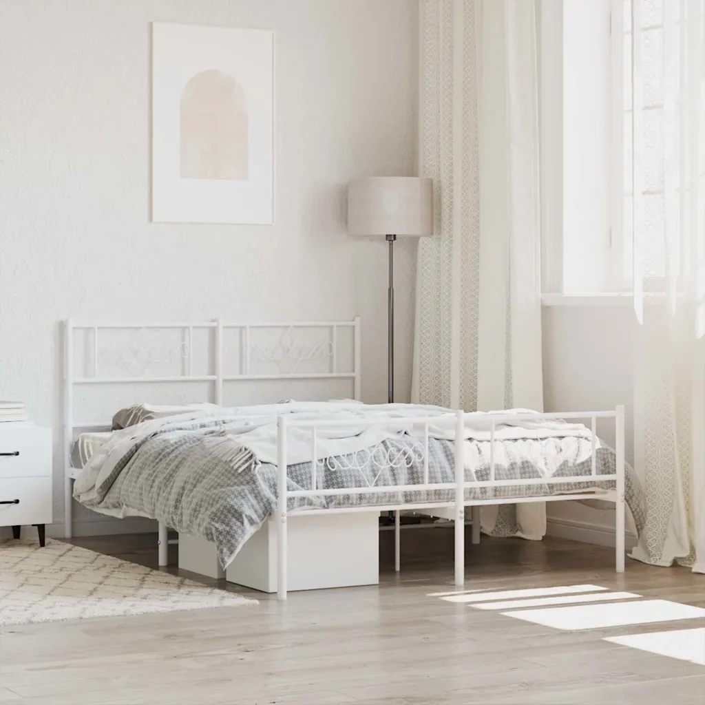 Letto matrimoniale | Letto per adulti | Giroletto con Testiera e Pediera Metallo Bianco 140x190 cm - Image 2