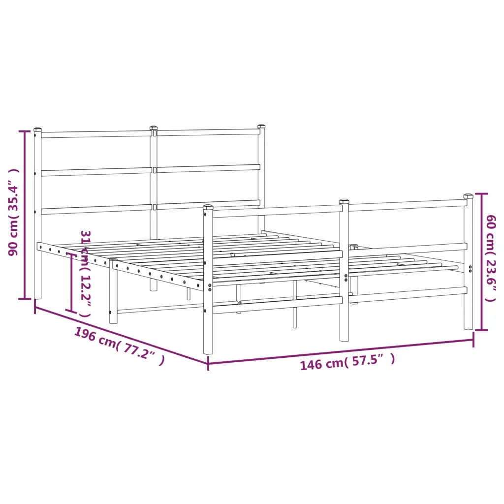 Letto matrimoniale | Letto per adulti | Giroletto con Testiera e Pediera Metallo Bianco 140x190 cm - Image 10