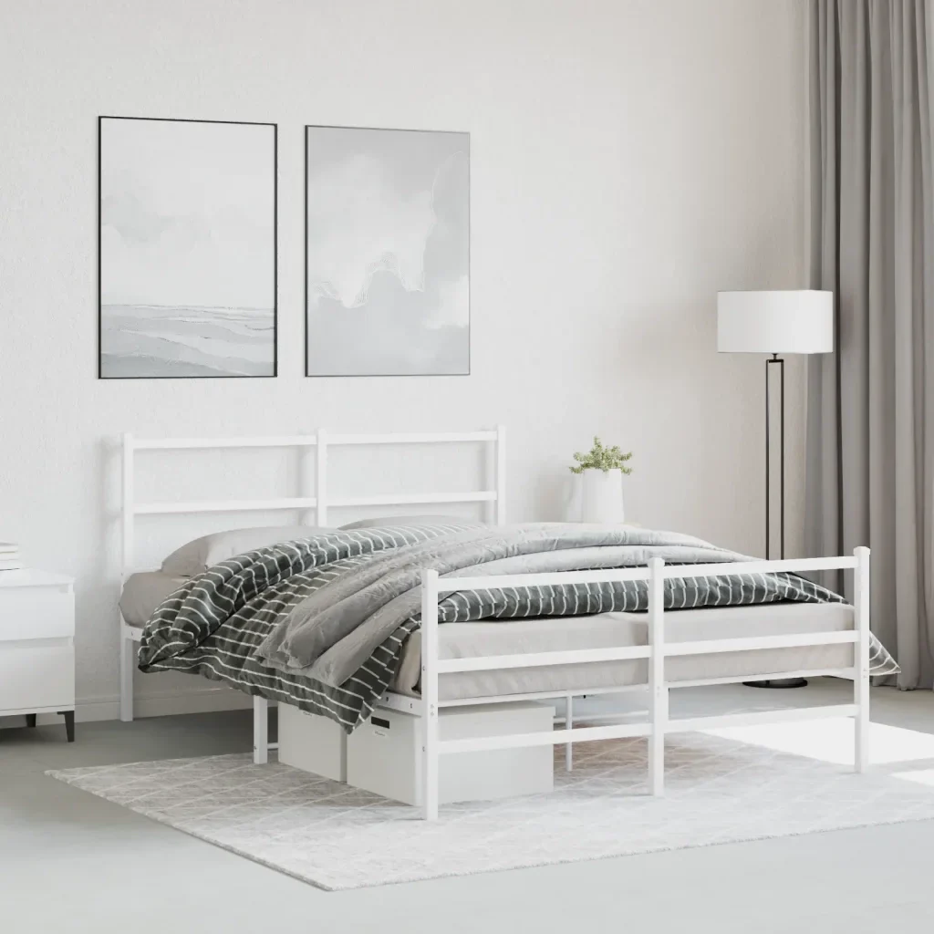 Letto matrimoniale | Letto per adulti | Giroletto con Testiera e Pediera Metallo Bianco 140x190 cm - Image 2