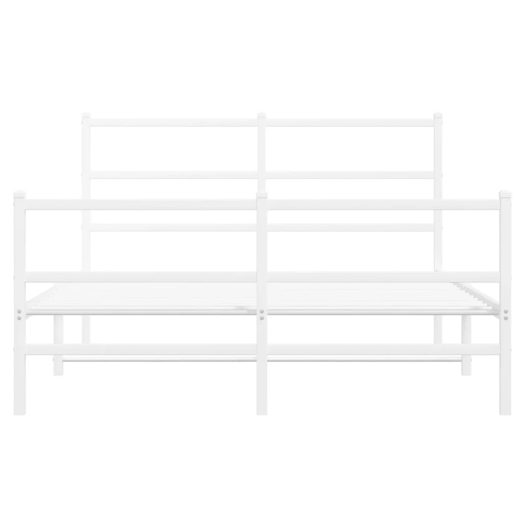 Letto matrimoniale | Letto per adulti | Giroletto con Testiera e Pediera Metallo Bianco 140x190 cm - Image 5