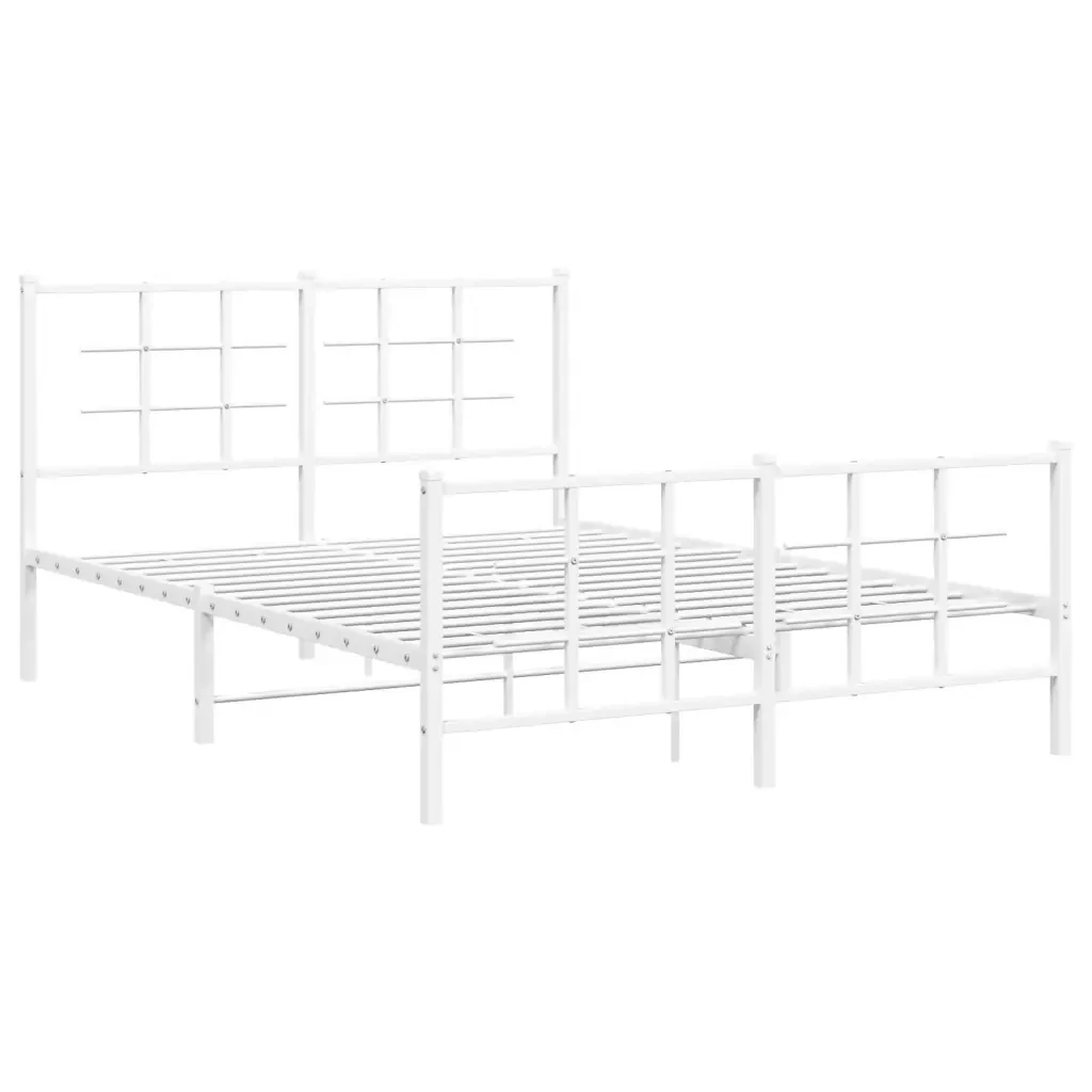 Letto matrimoniale | Letto per adulti | Giroletto con Testiera e Pediera Metallo Bianco 140x190 cm - Image 3