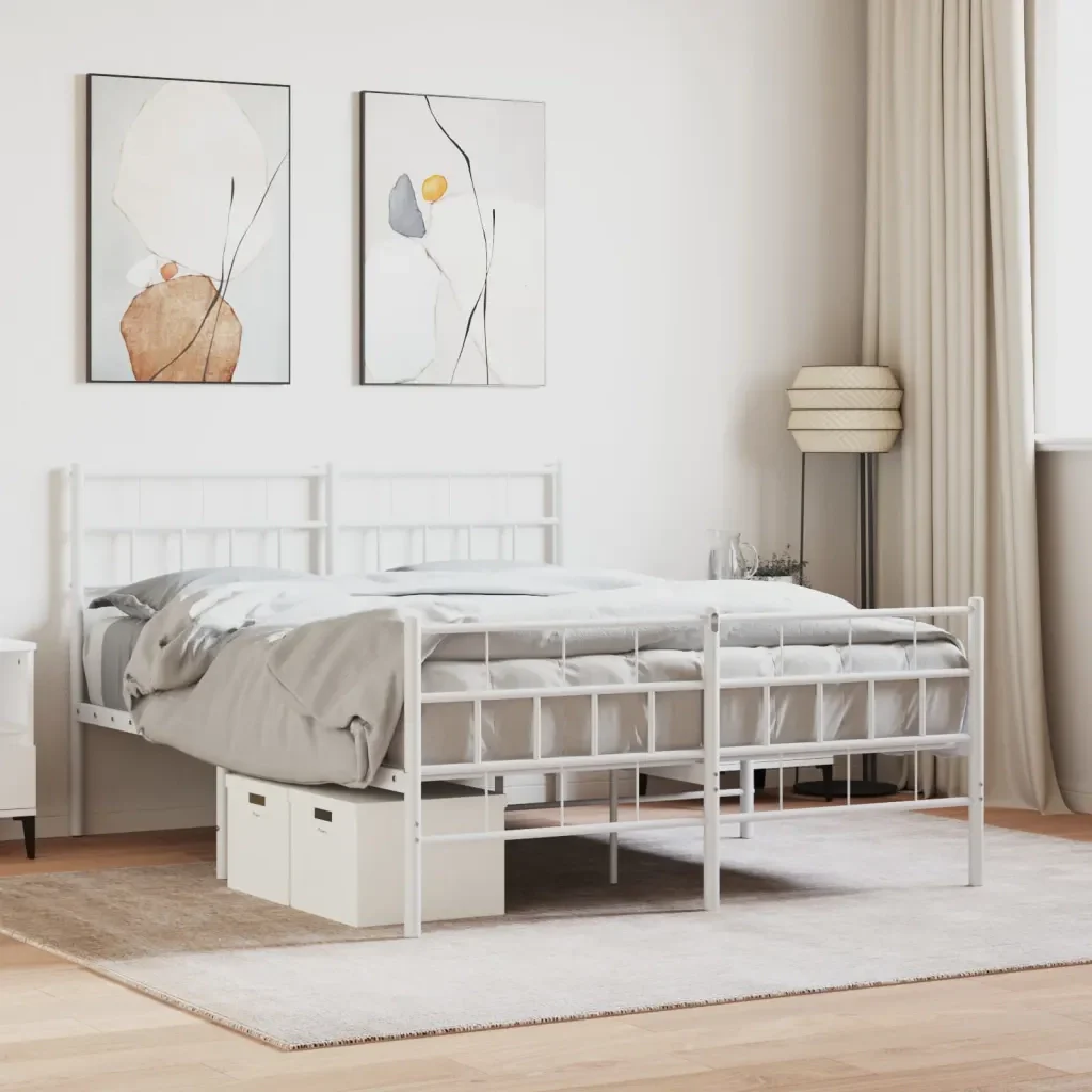 Letto matrimoniale | Letto per adulti | Giroletto con Testiera e Pediera Metallo Bianco 140x190 cm - Image 2